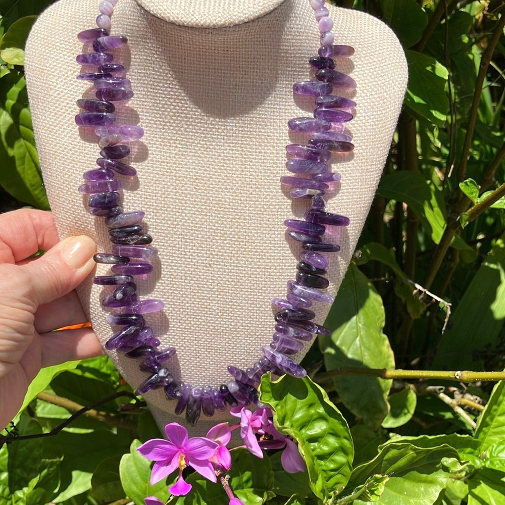 AMETHYST SMOOTH OVAL STONE NECKLACE 21 1/2” - Picture 8 of 13